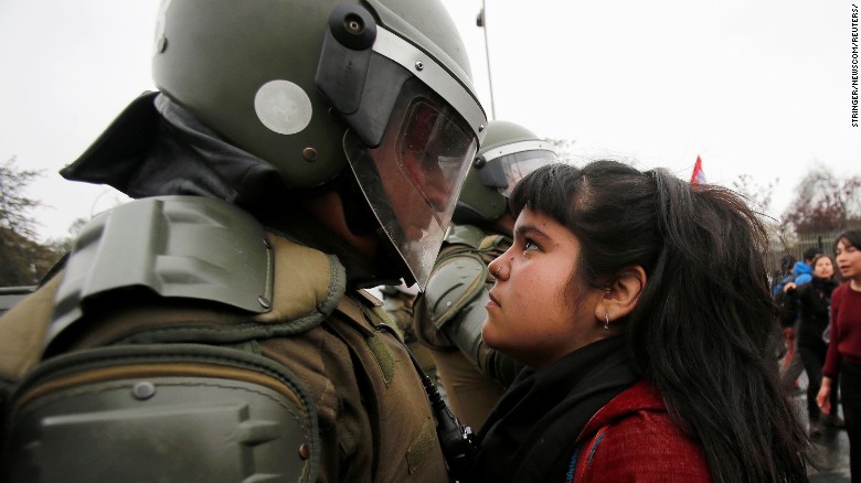 YOUNG CHILEAN GIRL'S PROTEST STARE GOES VIRAL
